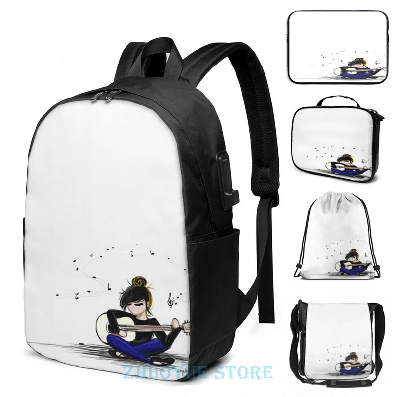 Funny Graphic print Musical Girl USB Charge Backpack men School bags Women bag Travel laptop | Багаж и сумки