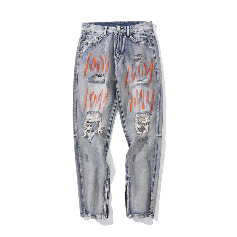

Ybaby High street trend jeans men's hip hop graffiti men's fashion jeans boyfriend jeans denim jeans for men