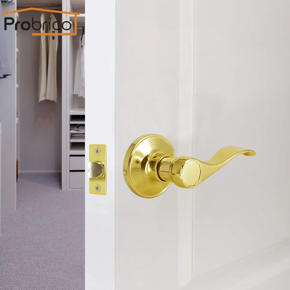 

Probrico Gold Brass Door Handles for Interior doors front back gate Lever Set with latch Modern keyless Wooden Door Lock Set