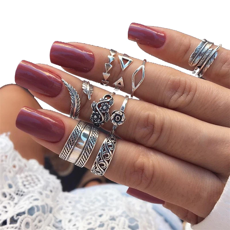 9 шт./компл. набор женских колец в богемном стиле с резными листьями оптовая
