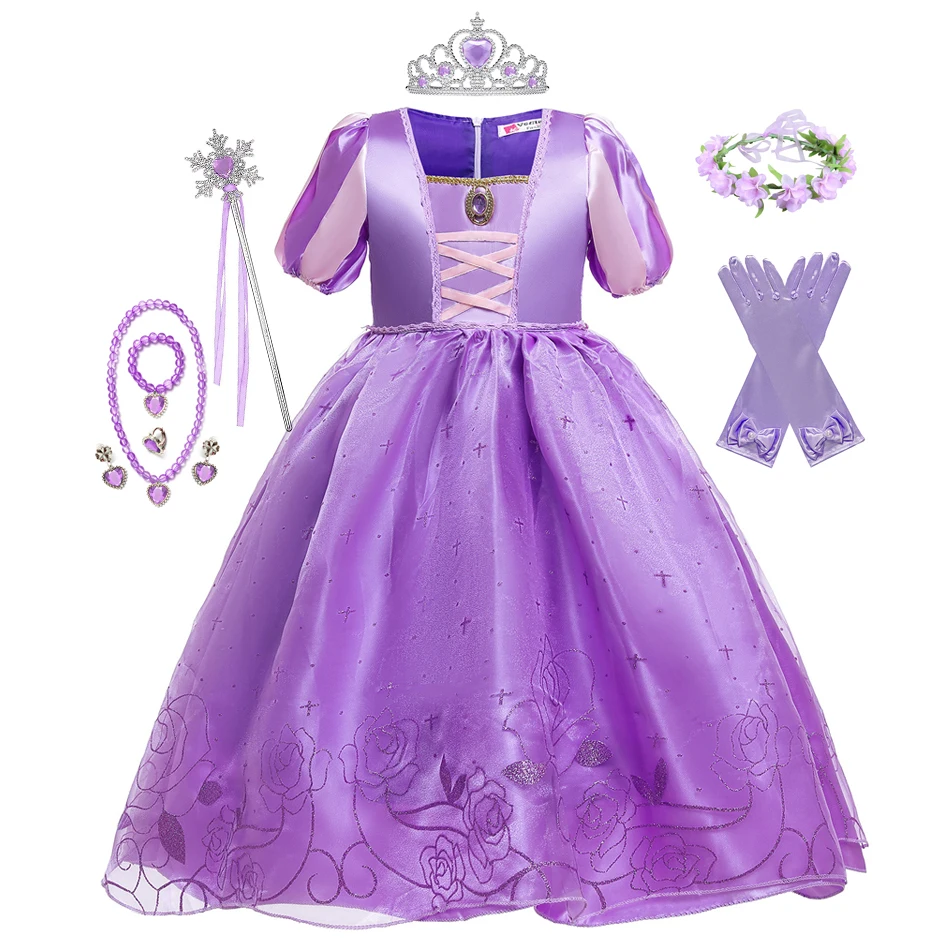 

Платье принцессы Софии Рапунцель для девочек, Детский костюм для косплея, бальное платье с коротким рукавом, детские летние нарядные платья...