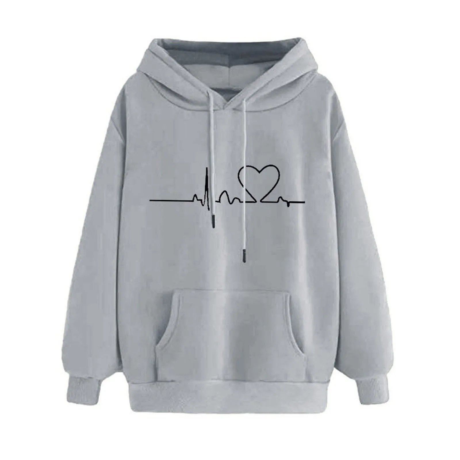 Women Casual Heartbeat Print Hoodie Sweatshirt Pullover Tops Long Sleeved Top Streetwear Women Oversized Hoodies Sudaderas
