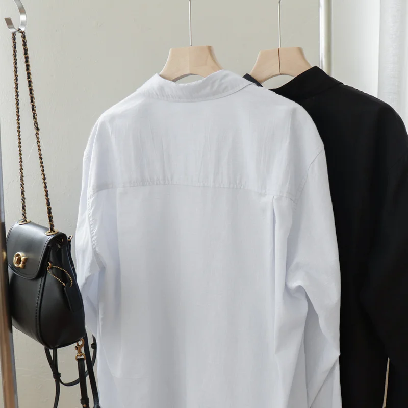 Винтажная рубашка в гонконгском стиле с длинным рукавом Женская Однотонная