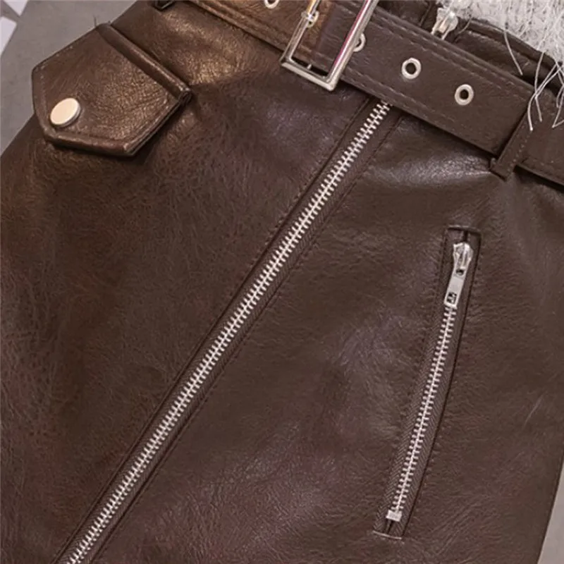 Женские юбки из искусственной кожи с высокой талией и поясом мини женская юбка на