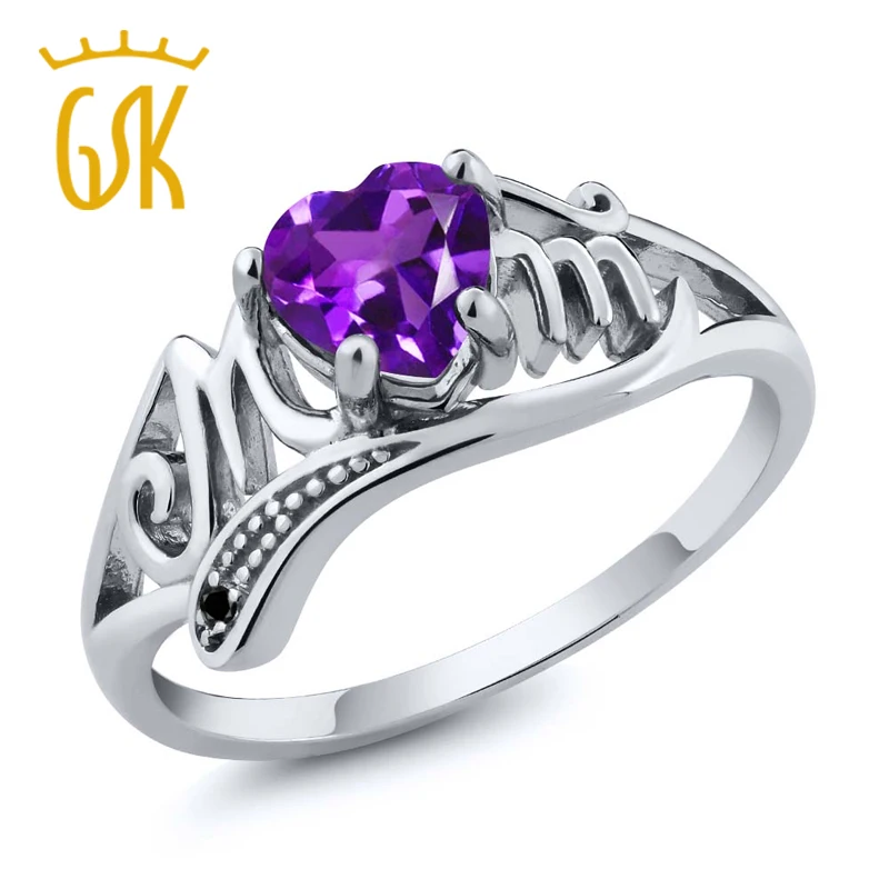 GemStoneKing естественная форма сердца аметист и черный бриллиант кольцо для матери