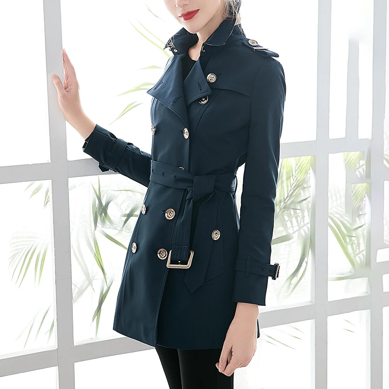TWOTWINSTYLE Корейская Осенняя Женская ветровка с отворотным воротником и длинными рукавами с поясом Большие женские пальто мода OL Новинка