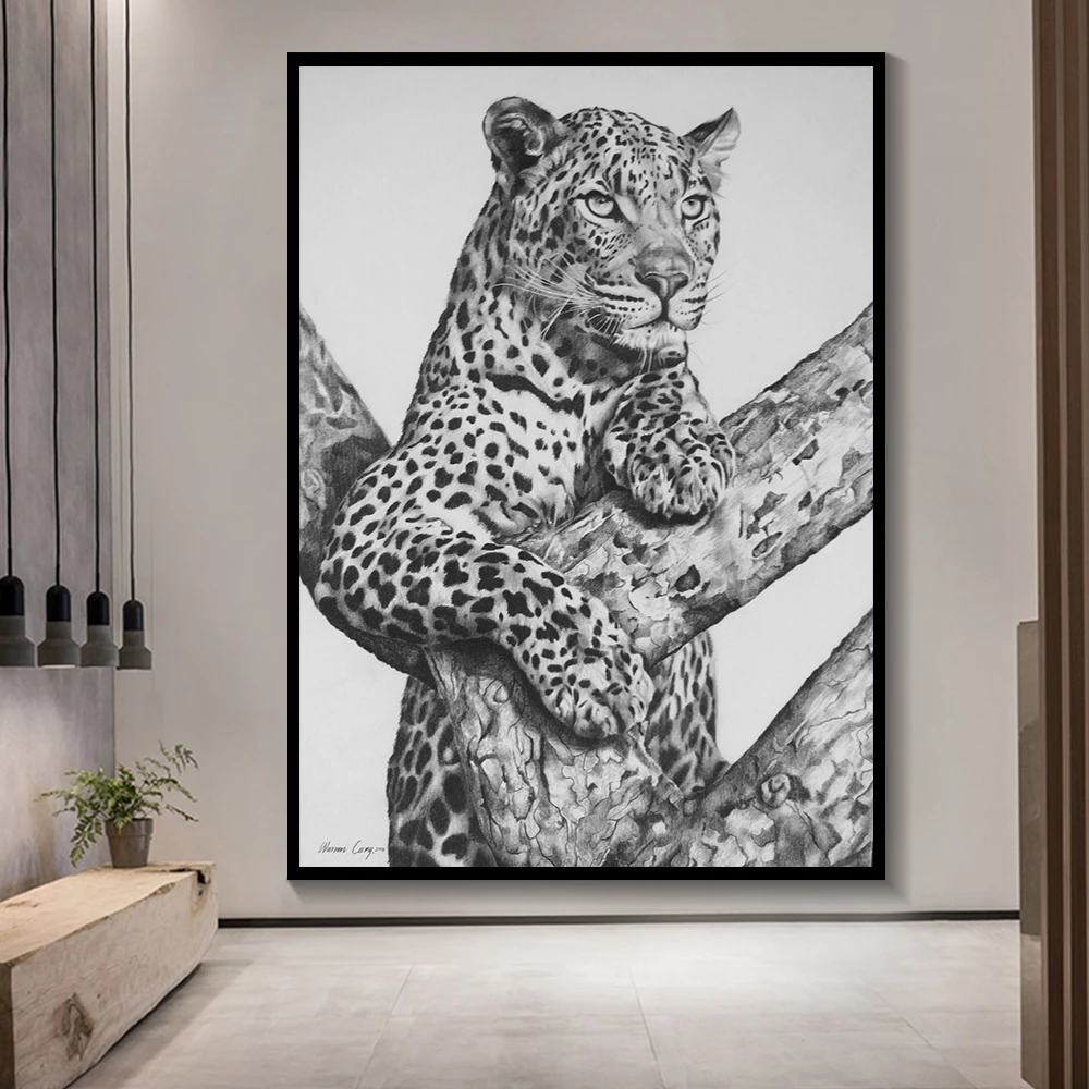 

Scandinavian Poster Simplicity Print Leopard on Tree Wall Art Picture Canvas Painting Nordic Style Modern Home Decoration