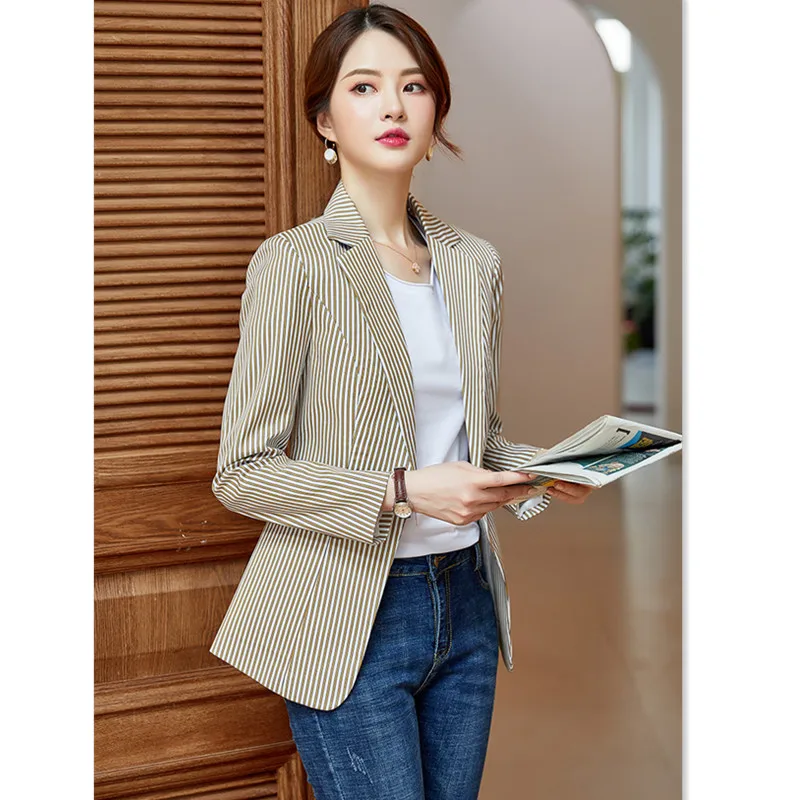 Женский блейзер в полоску приталенный офисный с длинным рукавом весна осень 2019