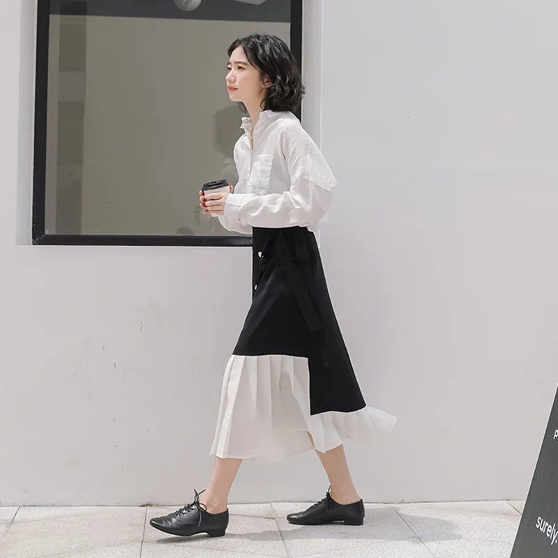 REALEFT/элегантные длинные юбки трапециевидной формы черного цвета в стиле пэчворк