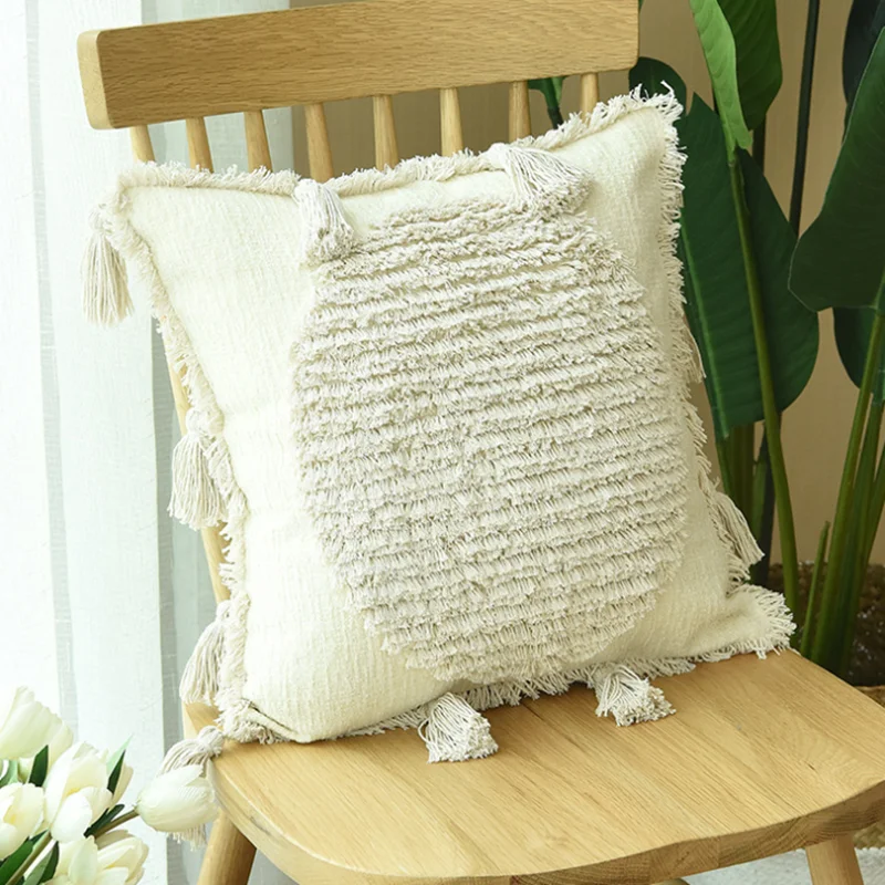 

Moroccan Style Cushion Cover Embroidery Tufted Sofa Throw Pillows Case With Tassels Home Decor Bedroom Bed Chair Seat Pillowcase