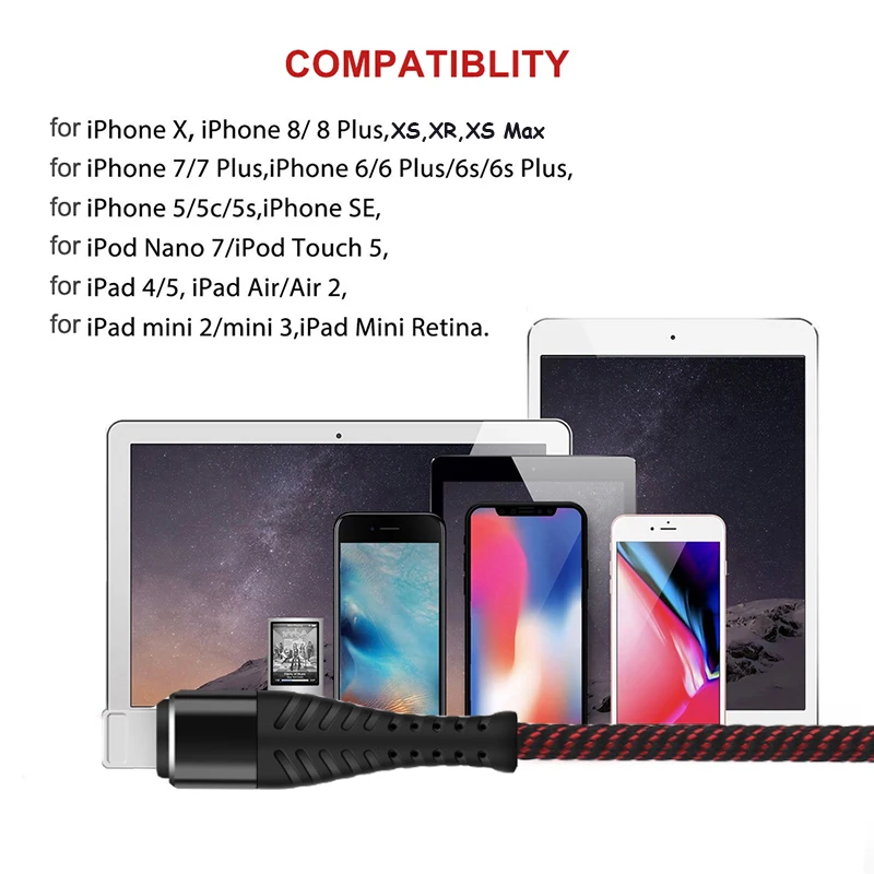 1 м мощный Плетеный usb-кабель для зарядки и передачи данных для iPhone 5, 6, 7, 8 X XS, XR, iOS, устройство, горячее предложение для iPad Air 1, 2, 3