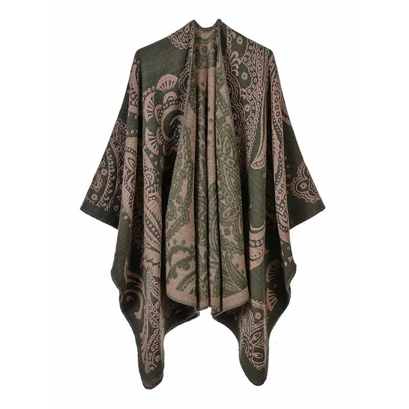 Bohoartist Fall Winter Women's Ethnic Scarves Geometric Pattern Female Boho Warm Wool Capes |