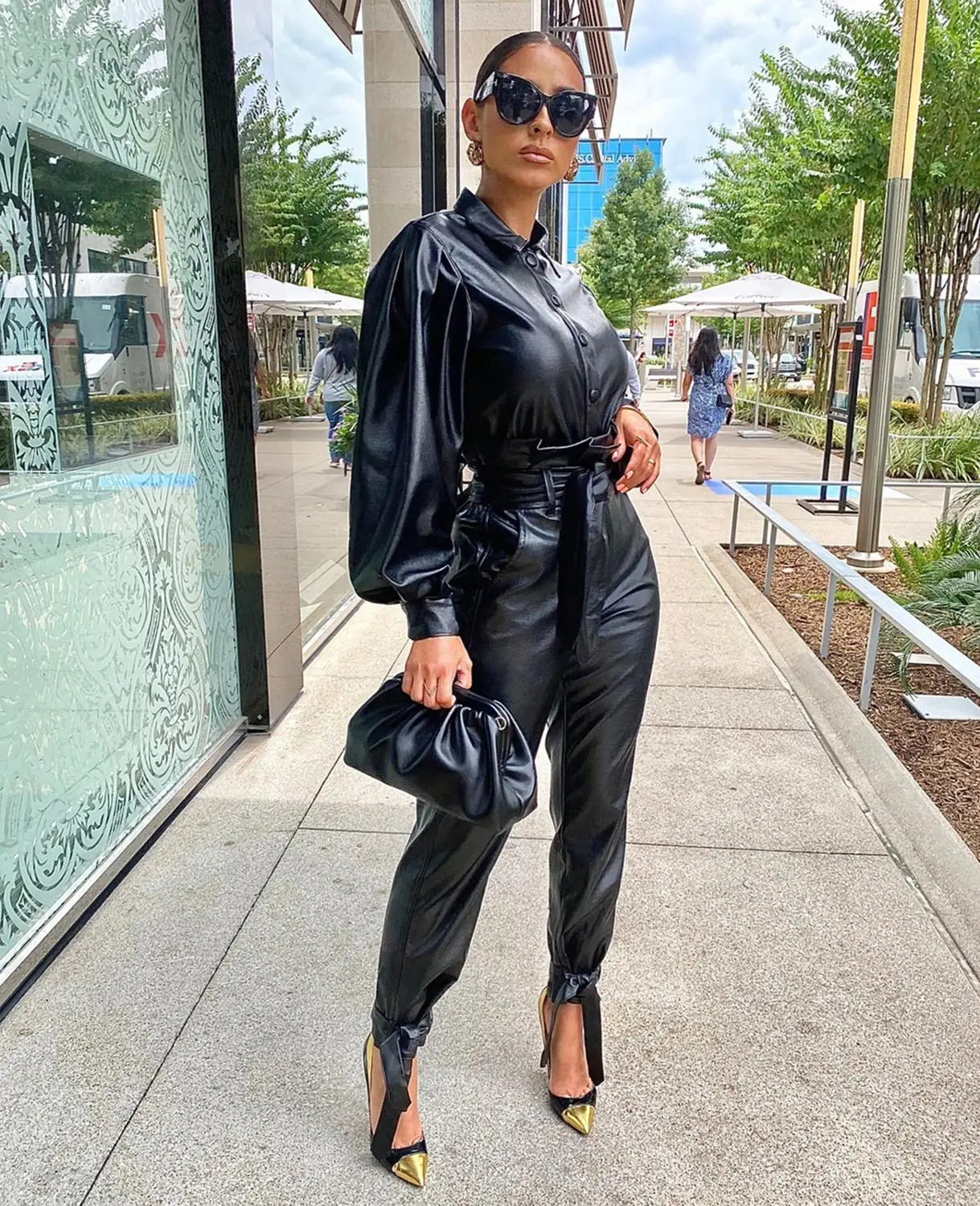 

Autumn Winter Women PU Leather Two Pieces Set Fashion Biker Jacket Top and Split Stacked Pants Party Joggers Cool Girl Outfits