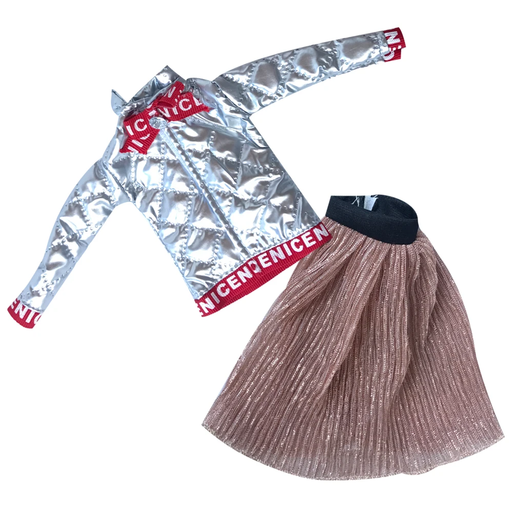 NK один комплект новейшая кукла серый кожаный Топ Повседневная розовая юбка