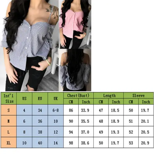 

Fashion Womens Ladies Summer Off The Shoulder Long Sleeve Striped Shirt Loose Casual Blouse Tops