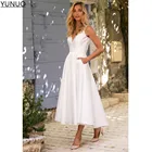 Женское свадебное платье YUNUO, белоецвета слоновой кости платье средней длины с V-образным вырезом, карманами и открытой молнией сзади, платье для невесты на лето