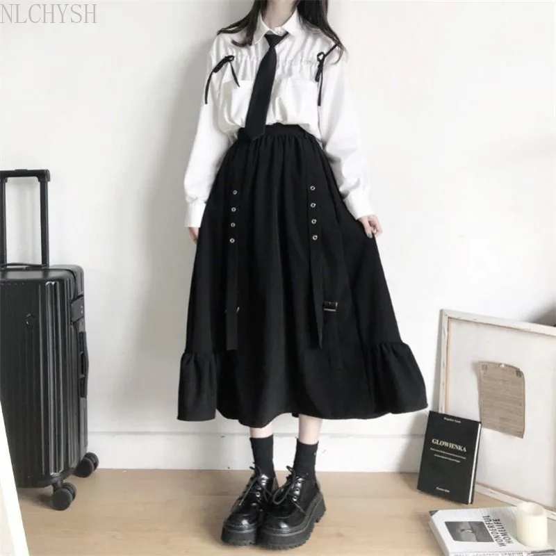

Korean High Waisted Ruffle Skirt with Loose Sunscreen Drawstring Shirt Cute Elastic Waist Harajuku 2021 New Women's Suit