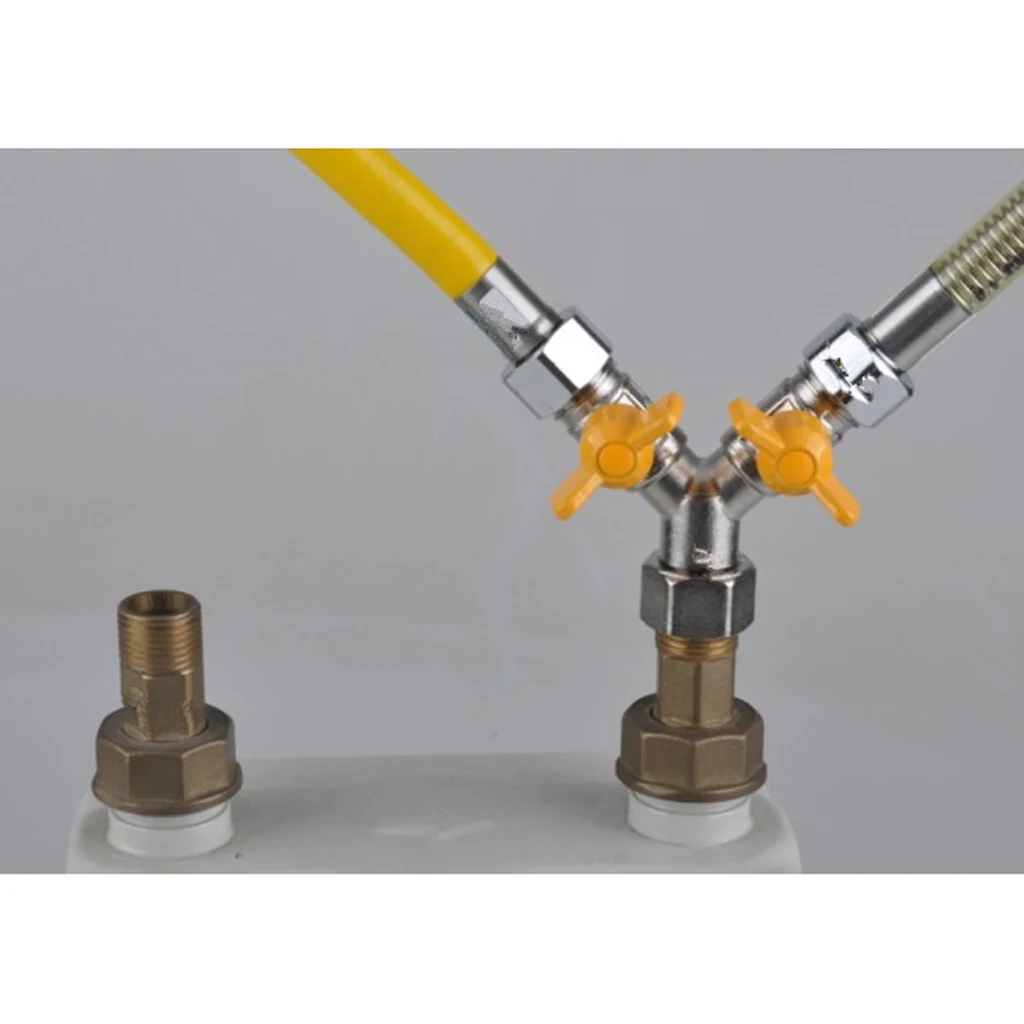 

2 Way Natural Gas Hose Connector Splitter Gas Pipeline Adapter Y Connector Brass 20mm