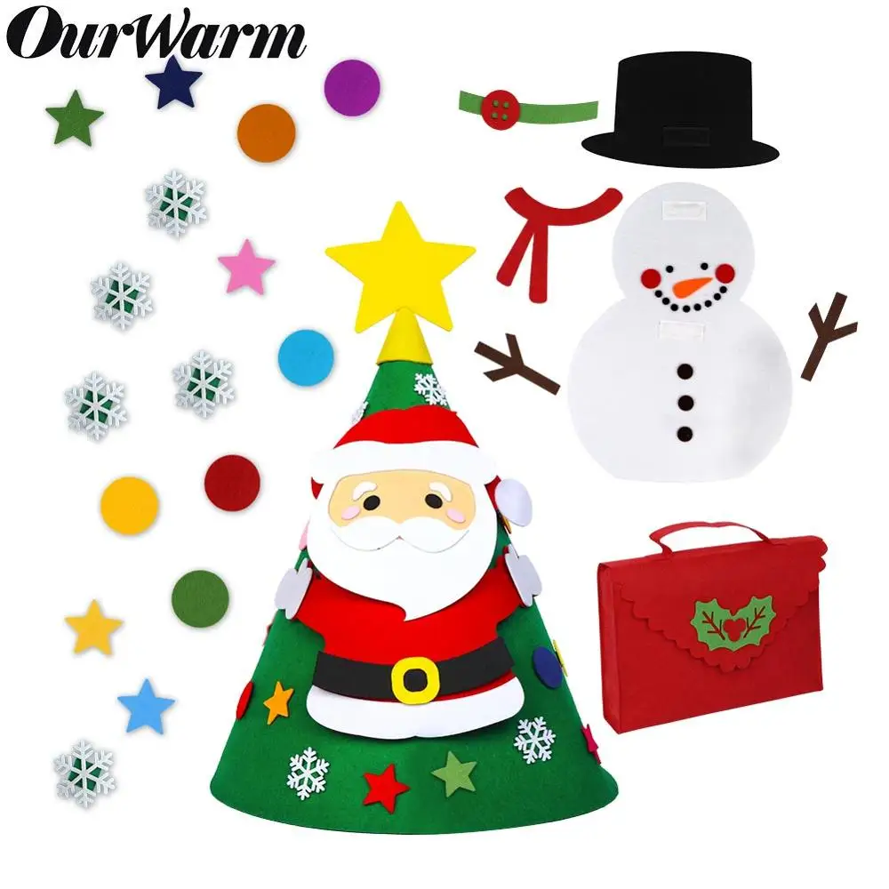OurWarm 3D DIY Toddler Felt Christmas Tree with Santa Clause Snowman Ornaments Tree Toys Kids Gifts New Year Decorations Navidad