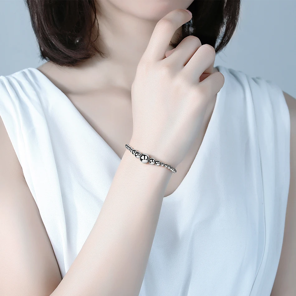 Женский браслет из стерлингового серебра 925 пробы с цепочкой бисера Теннисный