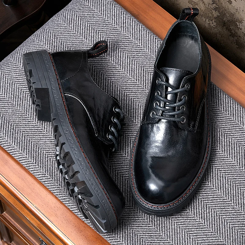 

Новое поступление, Деловой, Повседневный, круглый носок; Кожаные туфли светильник коричневые Модные мужские оксфорды, соответствует размер...