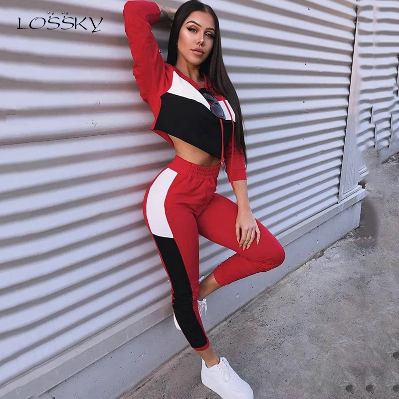 Lossky/комплект из двух предметов Женские спортивные костюмы с капюшоном и цветными
