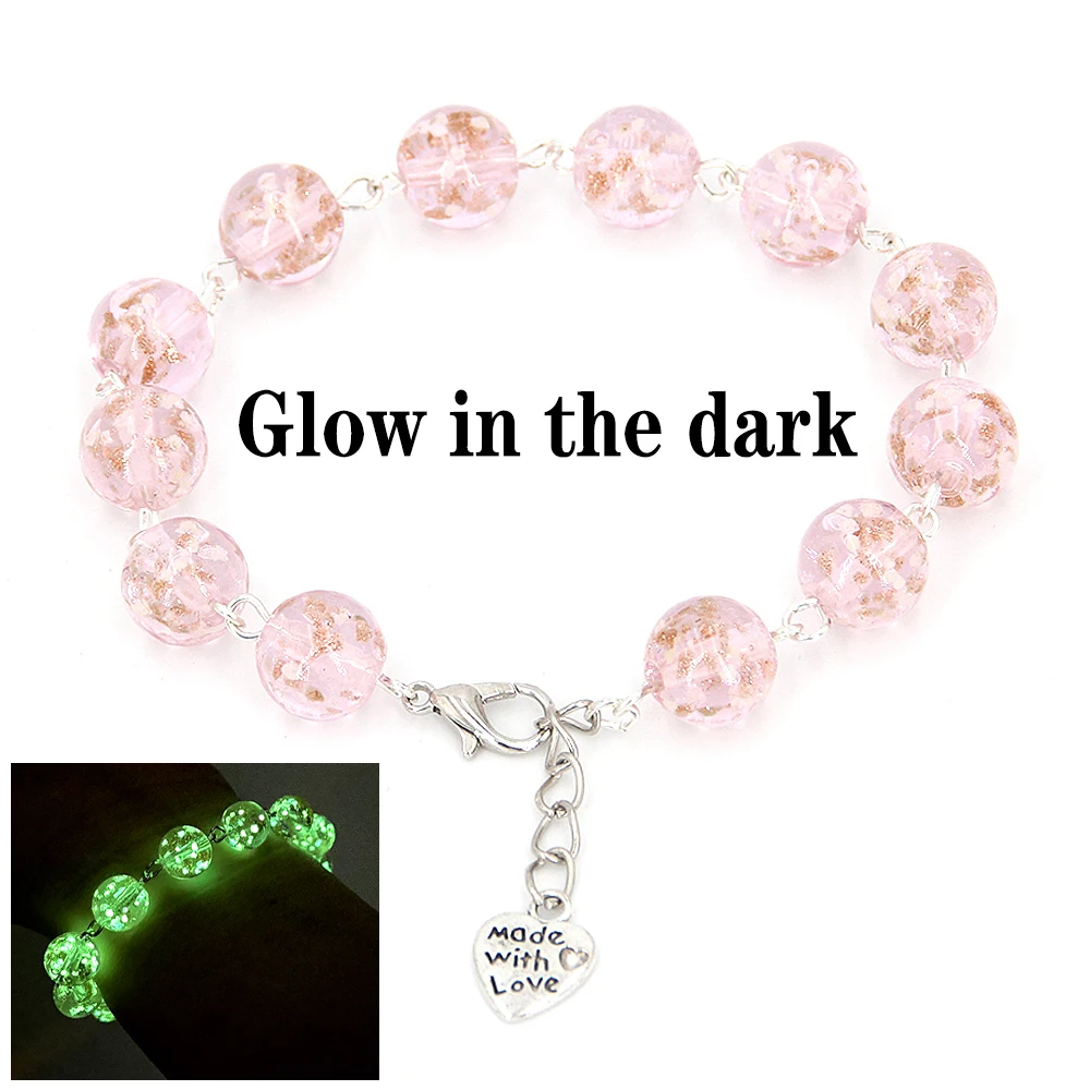 

Women's Bracelet glow in the dark,bracelets luminous charms lady,10mm luminous glass bead chain,New jewelry for women in 2020