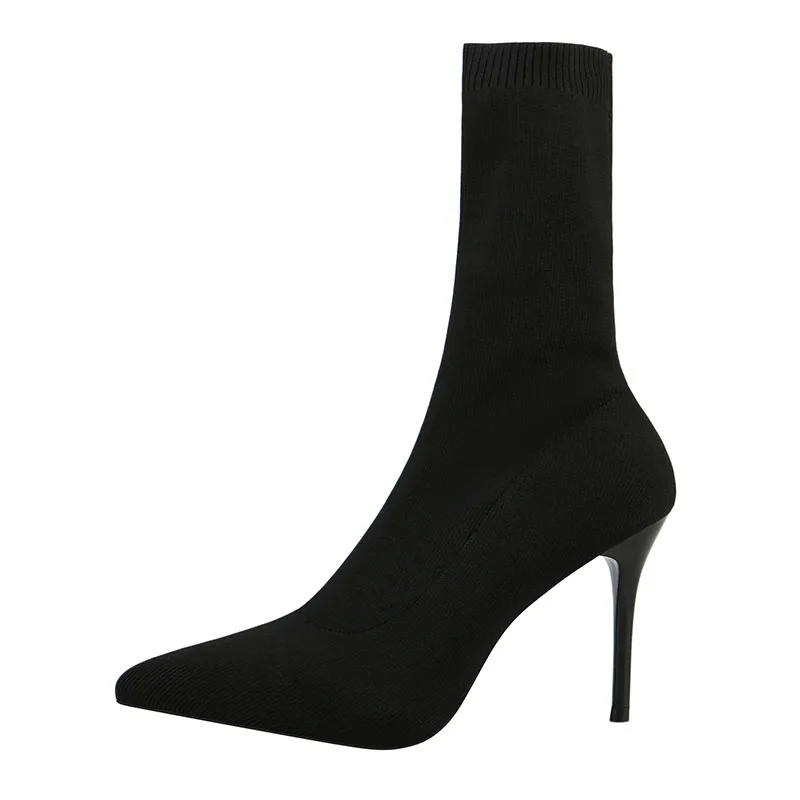 Black 7CM SEGGNICE/сексуальный носок; вязаные эластичные сапоги; женская модная обувь на высоком каблуке; коллекция года; сезон весна-осень; женские ботильоны - Цвет: Black 7CM