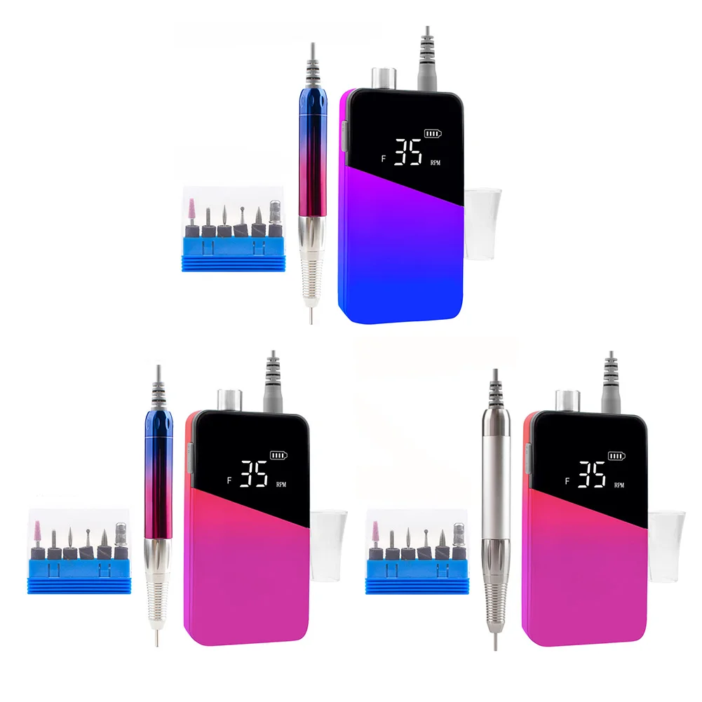 

25 W 35000RPM Gradient Color Handle Rechargeable Nail Drill Portable Cordless E File Electric Nail Drill Machine Set Manicure
