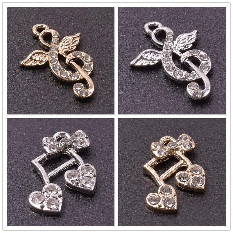 

Musical Note With Bow-Knot Wings Heart Crystal Pendants For Jewelry Making Supplies Rhinestone Pendant Charm 10pcs Accessories