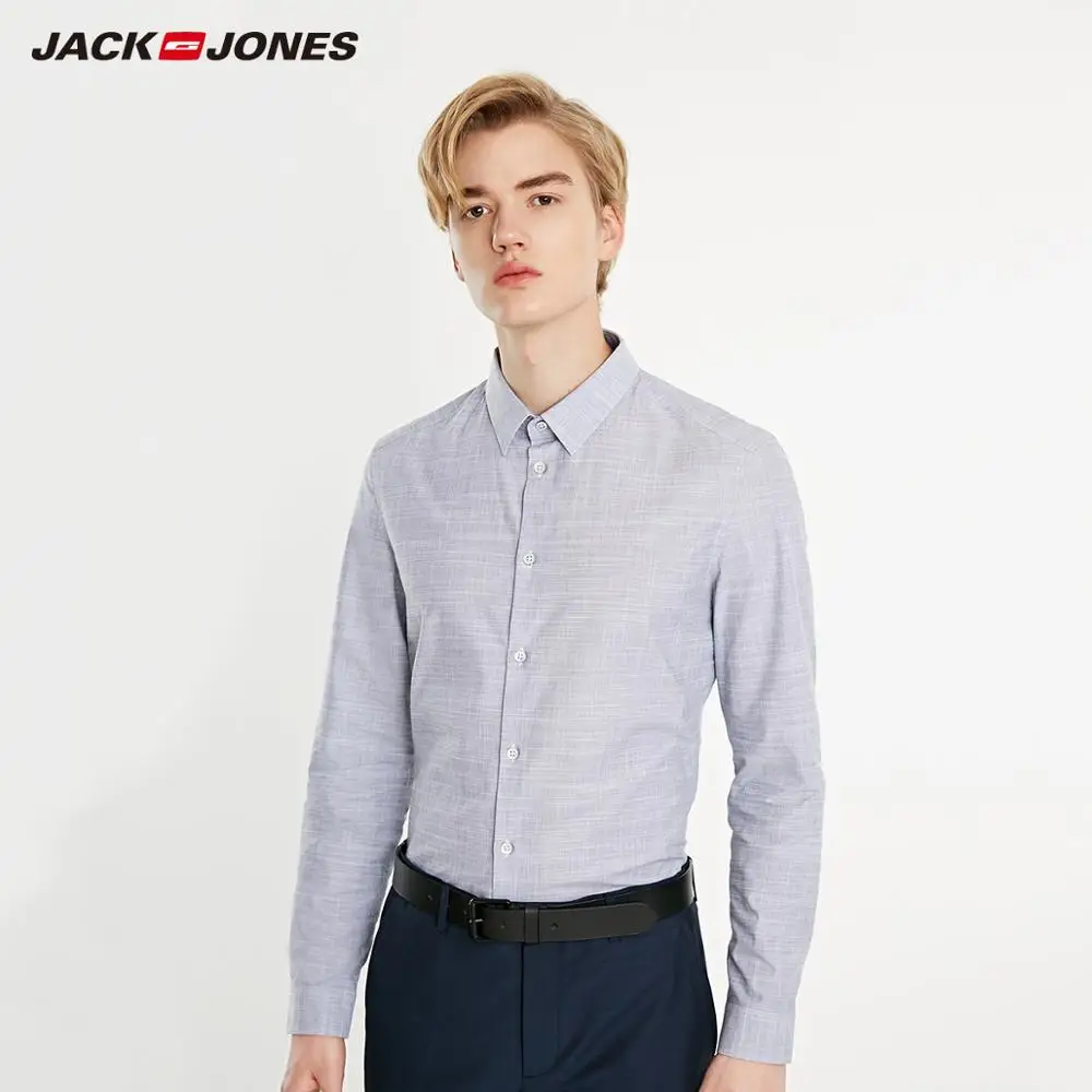 Мужская рубашка в клетку JackJones из 100% хлопка с длинным рукавом и отложным