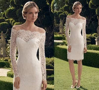 2019 new fashion women short wedding dress lace long sleeve bride dresses knee length modest wedding gowns