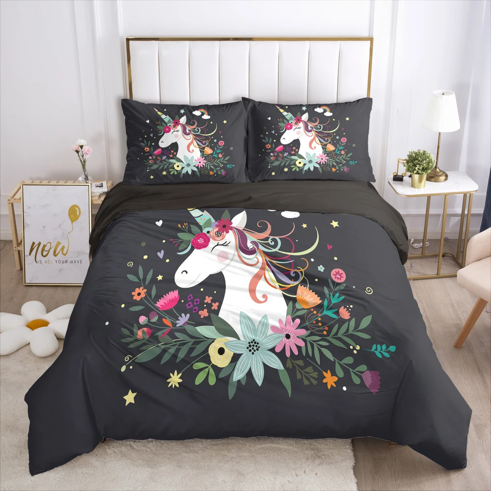 

Cartoon Duvet Cover Set 3D Unicorn Bedding Set For Kids Baby Quilt Cover Pillowcases Girls Boys Single Twin King Queen Bed Set