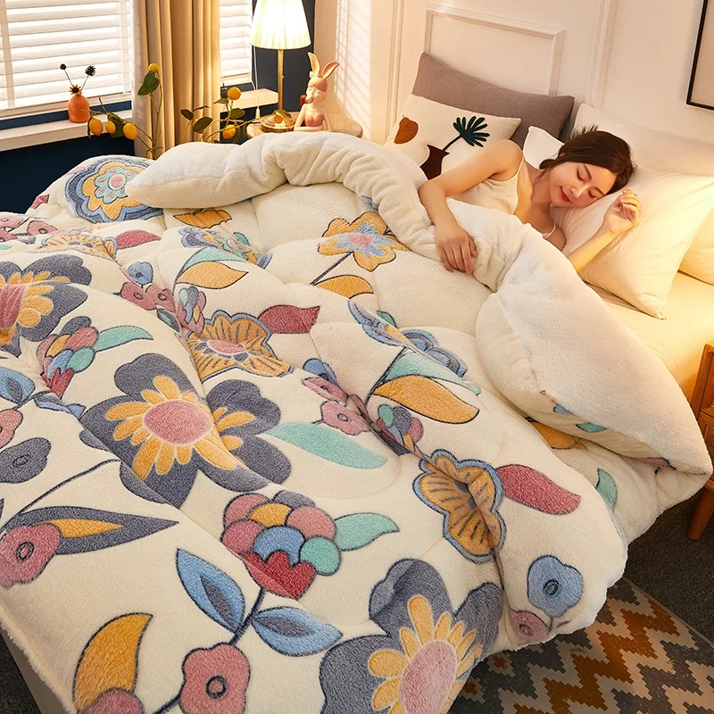 

New Super Warm Lamb wool quilt winter thickened comforter warmth cotton double-sided velvet soft king queen full size blanket