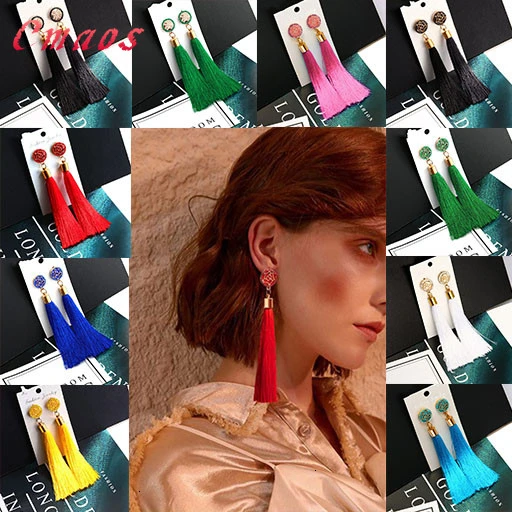 Женские Геометрические серьги CMAOS длинные с ниспадающими кисточками черным