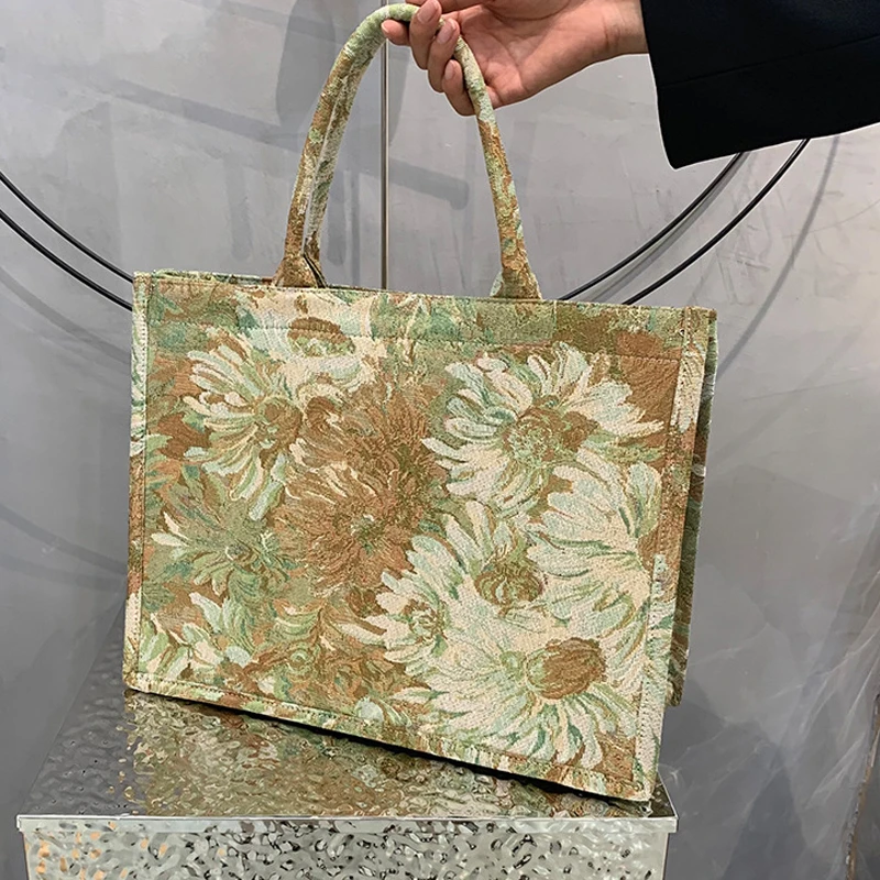 

Роскошный брендовый большой холщовый тоут с цветочным рисунком, летняя трендовая женская сумка 2021, вместительные Наплечные сумки