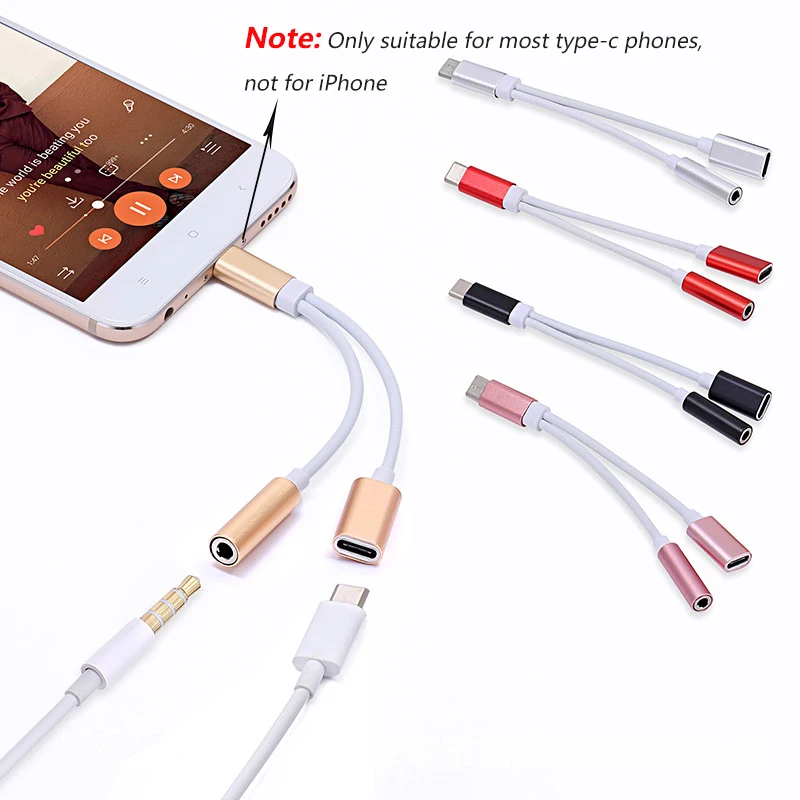 radom color 1pc 2in1 Тип usb C до 3,5 мм Джек аудио Разветвитель USB C наушники кабель, адаптер для зарядки USB-C до 3,5 на обоих концах для подключения внешних устройств к автомагнитоле для мобильного телефона - Цвет: radom color 1pc