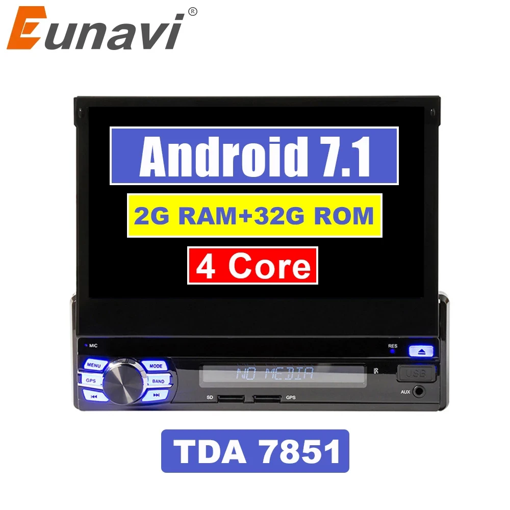 Eunavi Single 1 Din 7 &quotAndroid четырехъядерный автомобильный ПК Радио Стерео GPS навигация