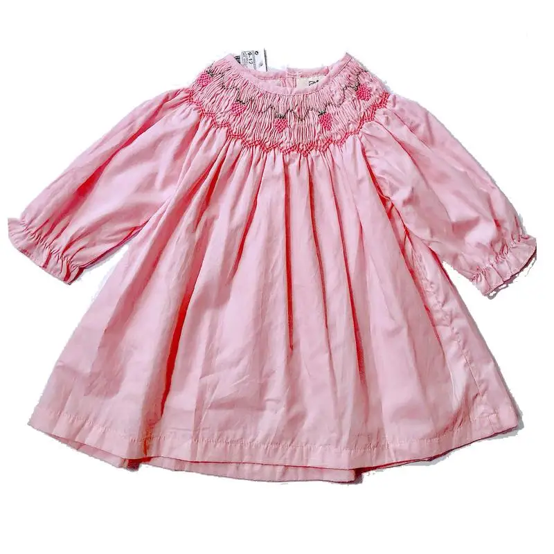 

Autumn Smocked Dresses for Girls Boutiques Clothes Children Handmade Embroidery Princess Dress Kids Smocking Pink Vestidos