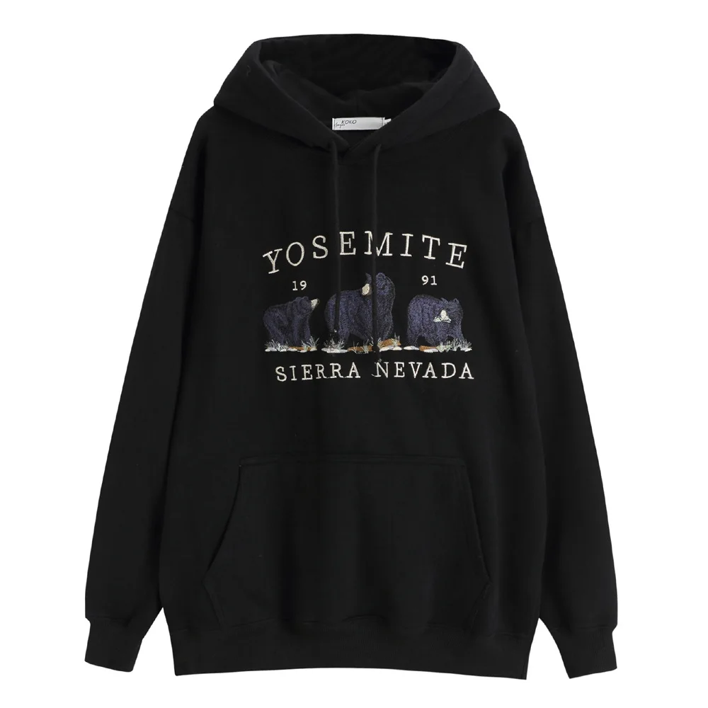 

Vintage Bear Embroidery Sweatshirts Hoodies Women Harajuku Streetwear Long Sleeve Crewneck Oversized Fashion Hoodie