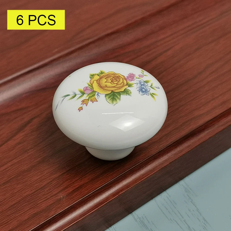 6 шт., керамические ручки с белой розой, дверные ручки для шкафа, кухонный ящик, шкаф, мебельные ручки с винтом
