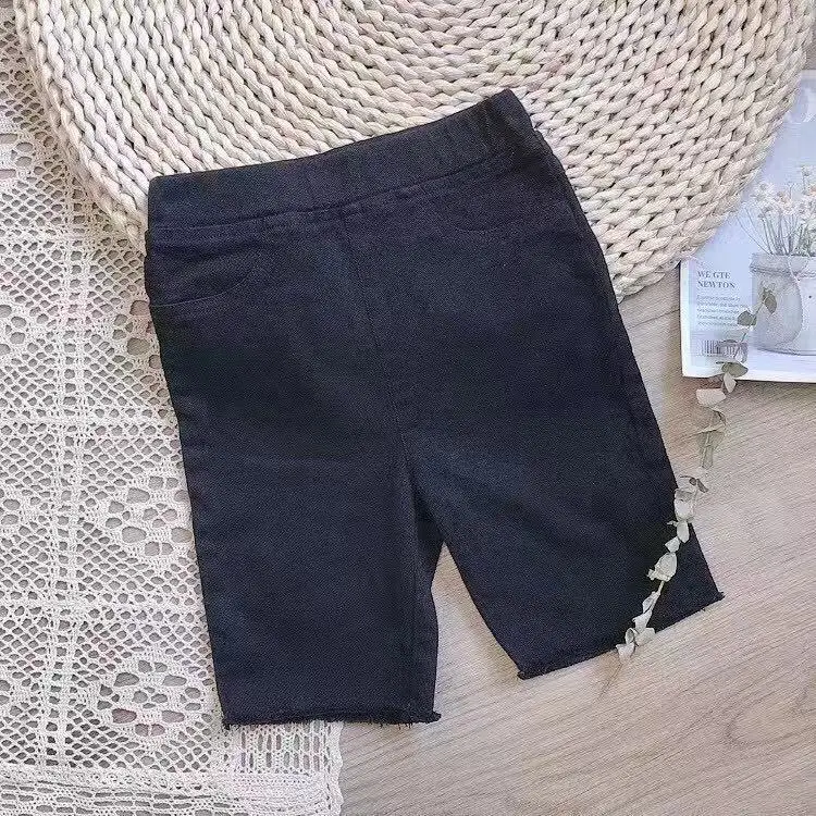 

2021 Summer Black Pink White Children Stretch Girls Pants 100-160CM