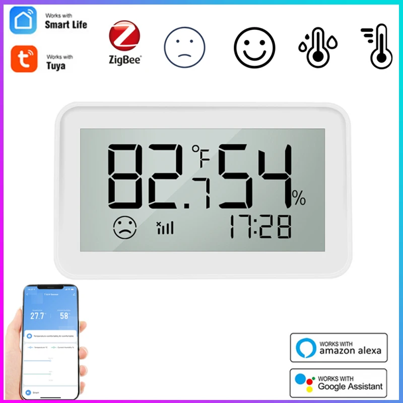 

Умный датчик температуры и влажности Tuya Zigbee, Wi-Fi сенсор для умного дома через приложение SmartLife, с дисплеем, поддержкой Alexa и Google Assistant