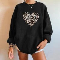 leopard love heart print sweatshirt women oversized long sleeve aesthetic clothes drop shoulder sweatshirt moletom feminino