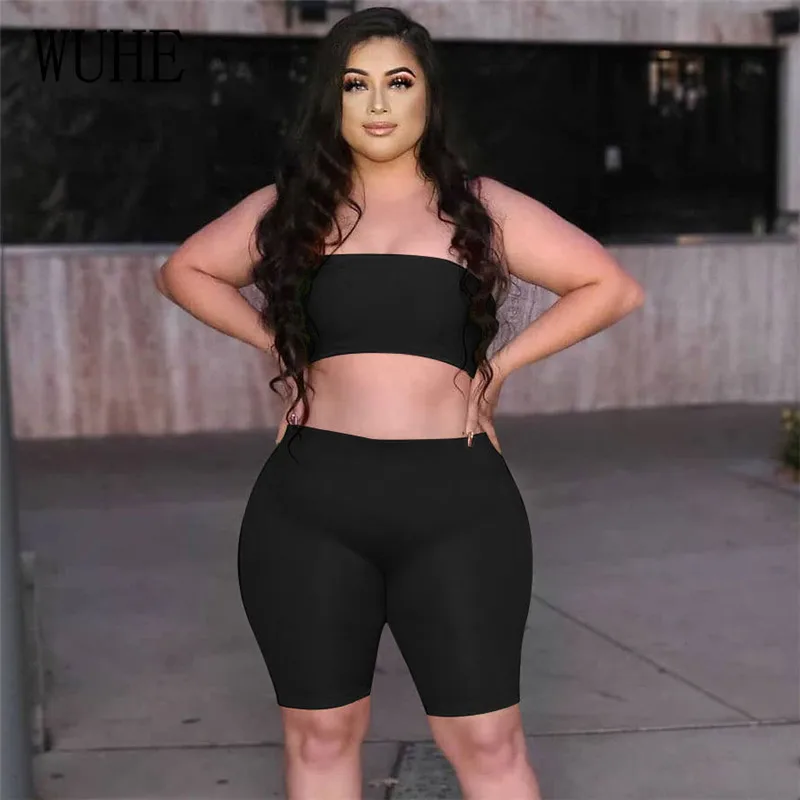 

YEYA Casual Two Piece Sets Sleeveless Breast Wrap Off Shoulder Top and Tight Short Pants Joggers Fitness Sports Party Outfits