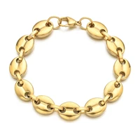 11mm coffee bean chain mens bracelet new trendy gold color stainless steel chain link bracelet hip hop jewelry gift