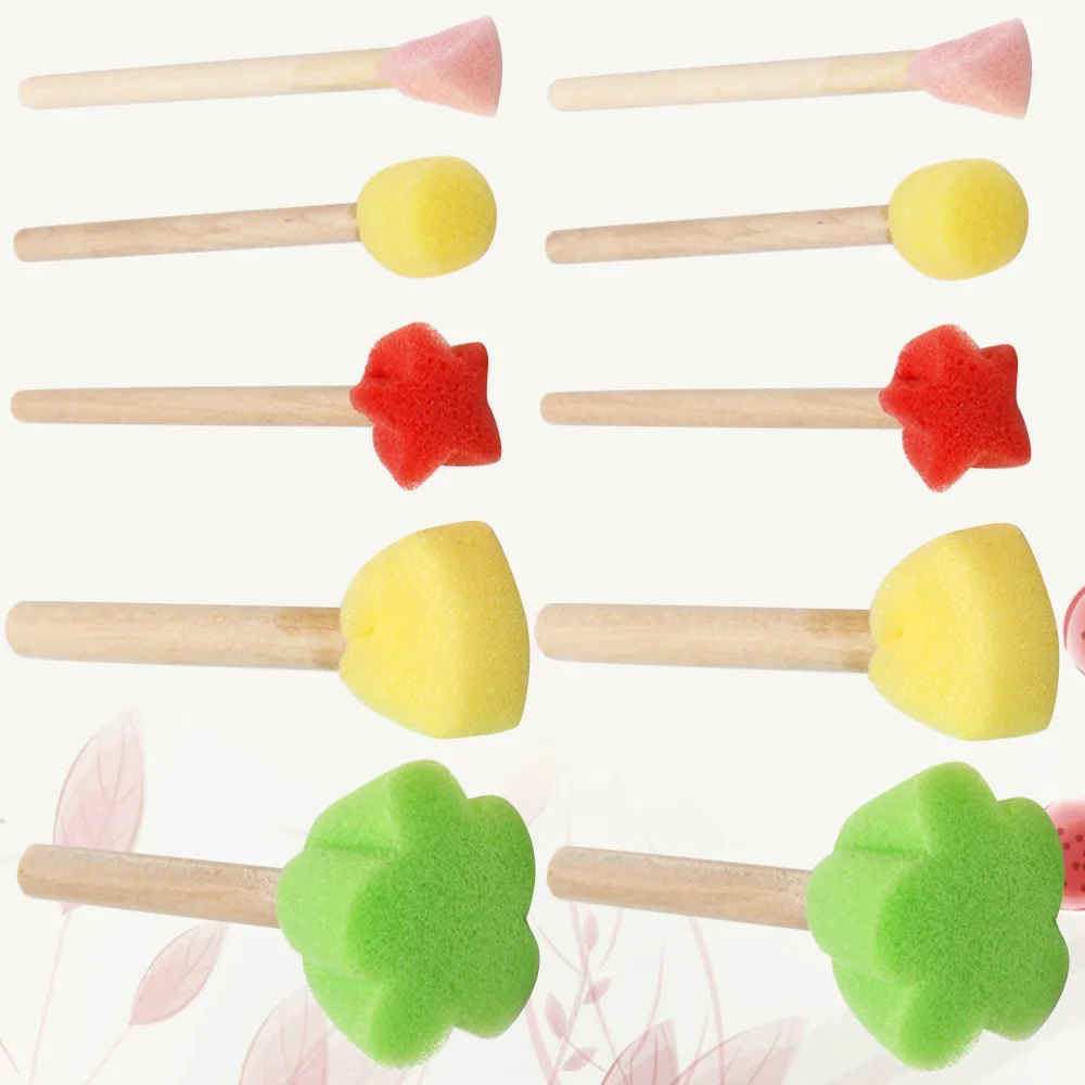 

5 Sets/25pcs Sponge Painting Brush Wooden Handle Drawing Brush Kids Graffiti Brushes DIY Painting Set for Kids Children