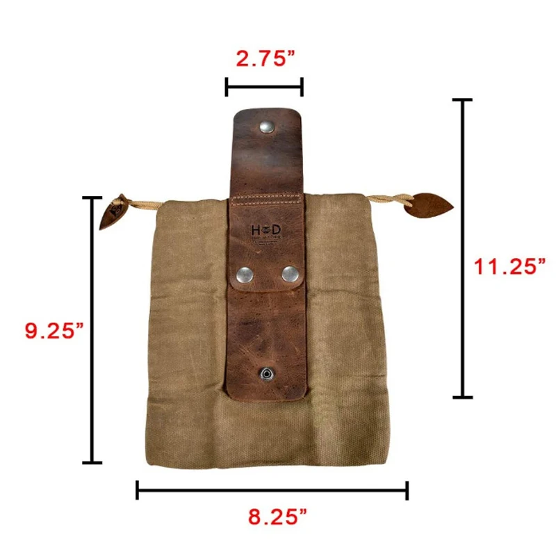 

Canvas Waist Bag with Leather Cover & Buckle Foldable Heavy Duty Tool Pouch with Drawstring for Outdoors Camping CLH@8