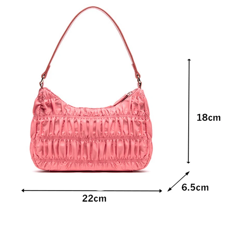 

Women's Fashion Pleated Underarm Bags Nylon Single Shoulder Handbags Casual Baguette Bags Sweet Half Moon Hoobs Bag for Spring