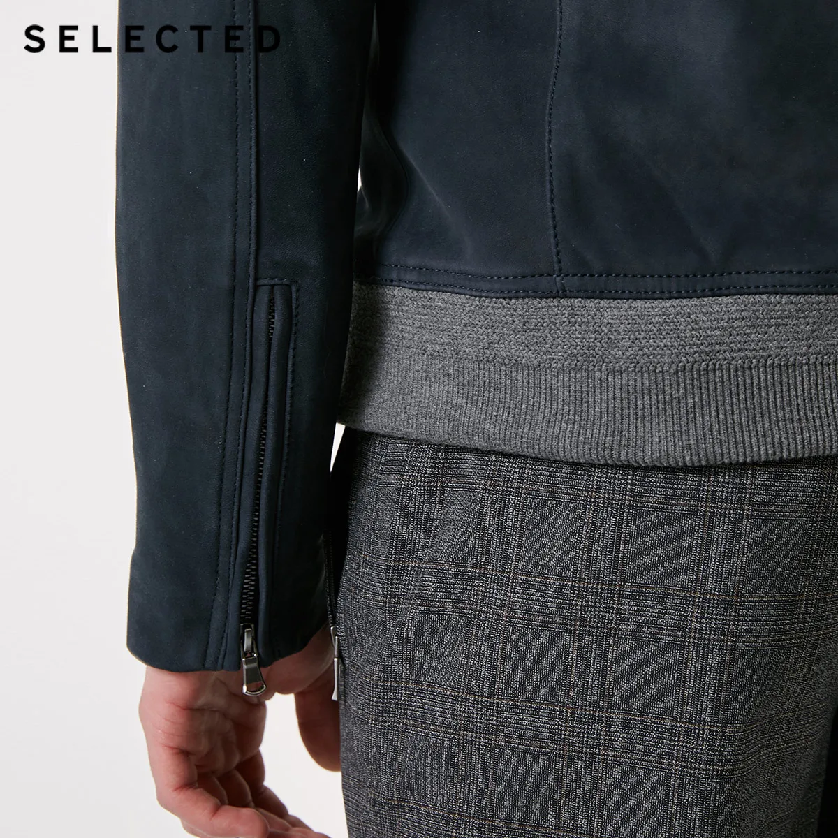 SELECTED Men's Spring Sheep Wool Leather Jacket Baseball Collar Business Casual Coat S | 419110509